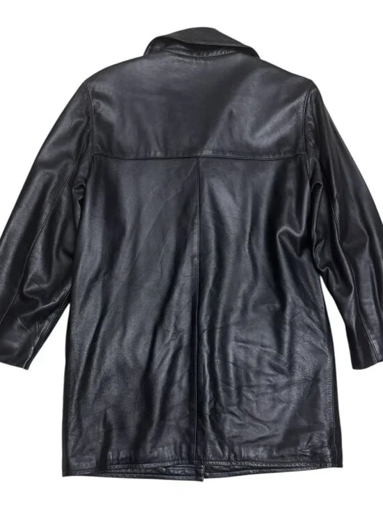 VINTAGE BECO LEATHER Black Business Casual Trench retro Jacket Coat Womens XS - Picture 5 of 6